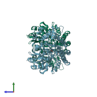 PDB entry 3b46 coloured by chain, side view.