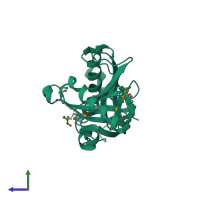 PDB entry 3b49 coloured by chain, side view.