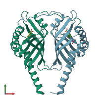 PDB entry 3b4p coloured by chain, front view.