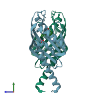 PDB entry 3b4p coloured by chain, side view.