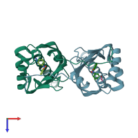 PDB entry 3b4p coloured by chain, top view.