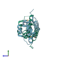 PDB entry 3b4q coloured by chain, side view.