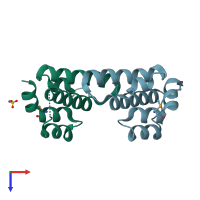 PDB entry 3b4q coloured by chain, top view.