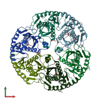 PDB entry 3b4t coloured by chain, front view.