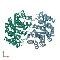 PDB entry 3b4u coloured by chain, front view.