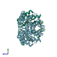 PDB entry 3b4u coloured by chain, side view.