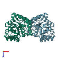 PDB entry 3b4u coloured by chain, top view.