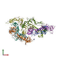 PDB entry 3b4v coloured by chain, front view.