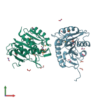 PDB entry 3b5e coloured by chain, front view.