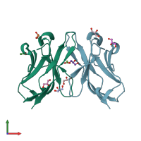 PDB entry 3b5g coloured by chain, front view.