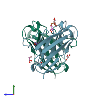 PDB entry 3b5g coloured by chain, side view.