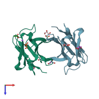 PDB entry 3b5g coloured by chain, top view.