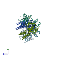 PDB entry 3b5m coloured by chain, side view.