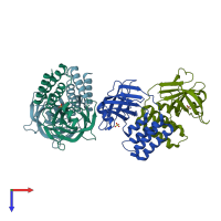 PDB entry 3b5m coloured by chain, top view.