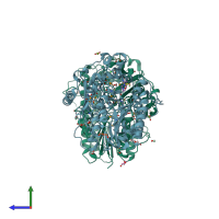 PDB entry 3b5q coloured by chain, side view.
