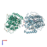 PDB entry 3b5q coloured by chain, top view.