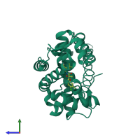 Monomeric assembly 1 of PDB entry 3b5r coloured by chemically distinct molecules, side view.
