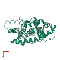 Monomeric assembly 1 of PDB entry 3b5r coloured by chemically distinct molecules, top view.
