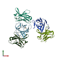 PDB entry 3b5t coloured by chain, front view.