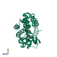 PDB entry 3b66 coloured by chain, side view.