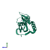 PDB entry 3b6n coloured by chain, side view.