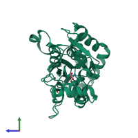 PDB entry 3b6q coloured by chain, side view.