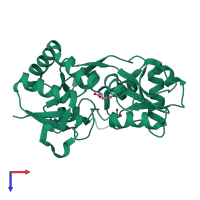 PDB entry 3b6q coloured by chain, top view.