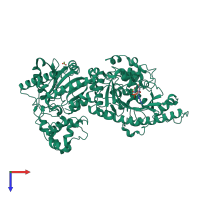 Homo dimeric assembly 1 of PDB entry 3b6r coloured by chemically distinct molecules, top view.