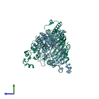 PDB entry 3b6r coloured by chain, side view.