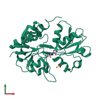 PDB entry 3b6t coloured by chain, front view.