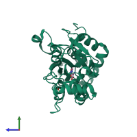 PDB entry 3b6t coloured by chain, side view.