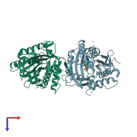 PDB entry 3b6u coloured by chain, top view.