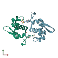 PDB entry 3b73 coloured by chain, front view.