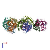 PDB entry 3b75 coloured by chain, top view.
