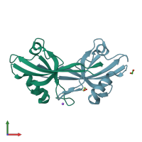 PDB entry 3b76 coloured by chain, front view.