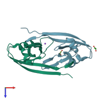 PDB entry 3b76 coloured by chain, top view.