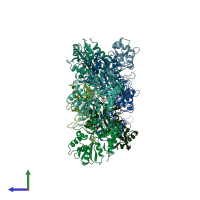 PDB entry 3b7d coloured by chain, side view.