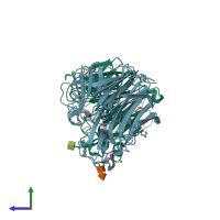 PDB entry 3b7e coloured by chain, side view.