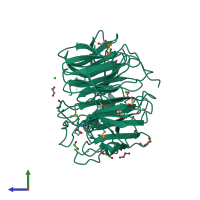 PDB entry 3b7f coloured by chain, side view.
