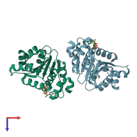 PDB entry 3b7g coloured by chain, top view.