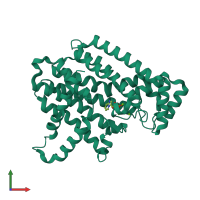 PDB entry 3b7l coloured by chain, front view.