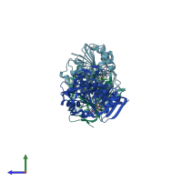 PDB entry 3b7p coloured by chain, side view.