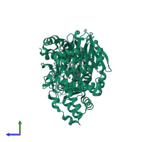 PDB entry 3b7r coloured by chain, side view.