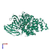 PDB entry 3b7t coloured by chain, top view.