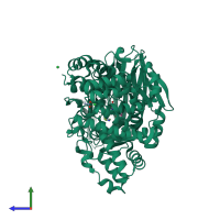 PDB entry 3b7u coloured by chain, side view.