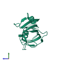 Monomeric assembly 1 of PDB entry 3b7x coloured by chemically distinct molecules, side view.