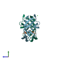 PDB entry 3b80 coloured by chain, side view.
