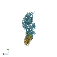 PDB entry 3b82 coloured by chain, side view.