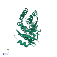 PDB entry 3b89 coloured by chain, side view.