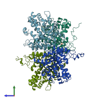 PDB entry 3b8d coloured by chain, side view.